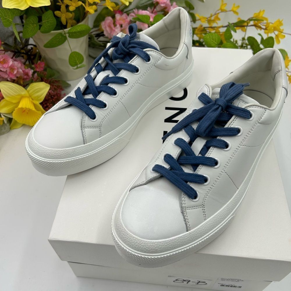 New Givenchy White Leather Sneakers with Blue Laces